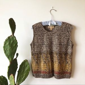 Sleeveless Pleated Animal Print Top